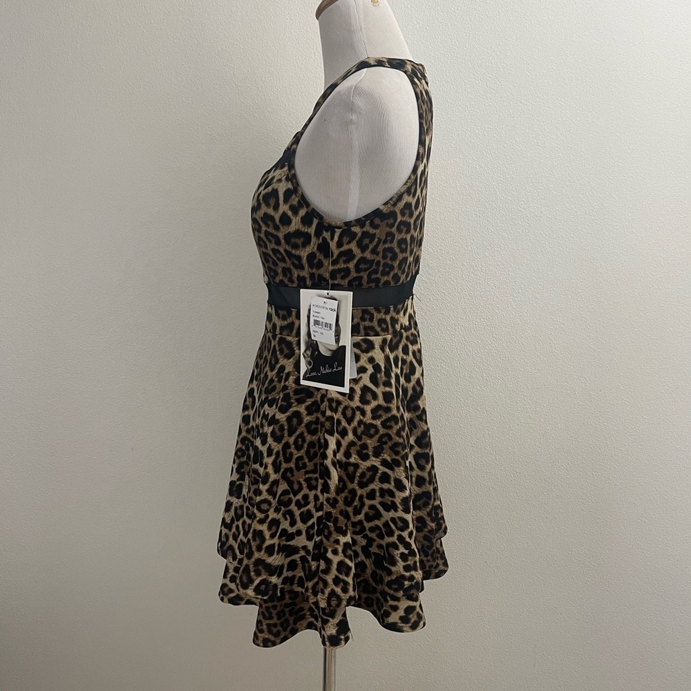 NORDSTROM LEOPARD PRINT BLACK MESH DETAIL FITTED STRECH A-LINE MINI DRESS - Picture 8 of 10